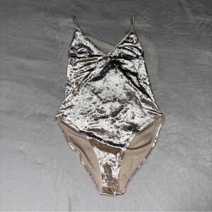Forever 21 Champagne Crushed Velvet Deep V Bodysuit Women’s Size Small